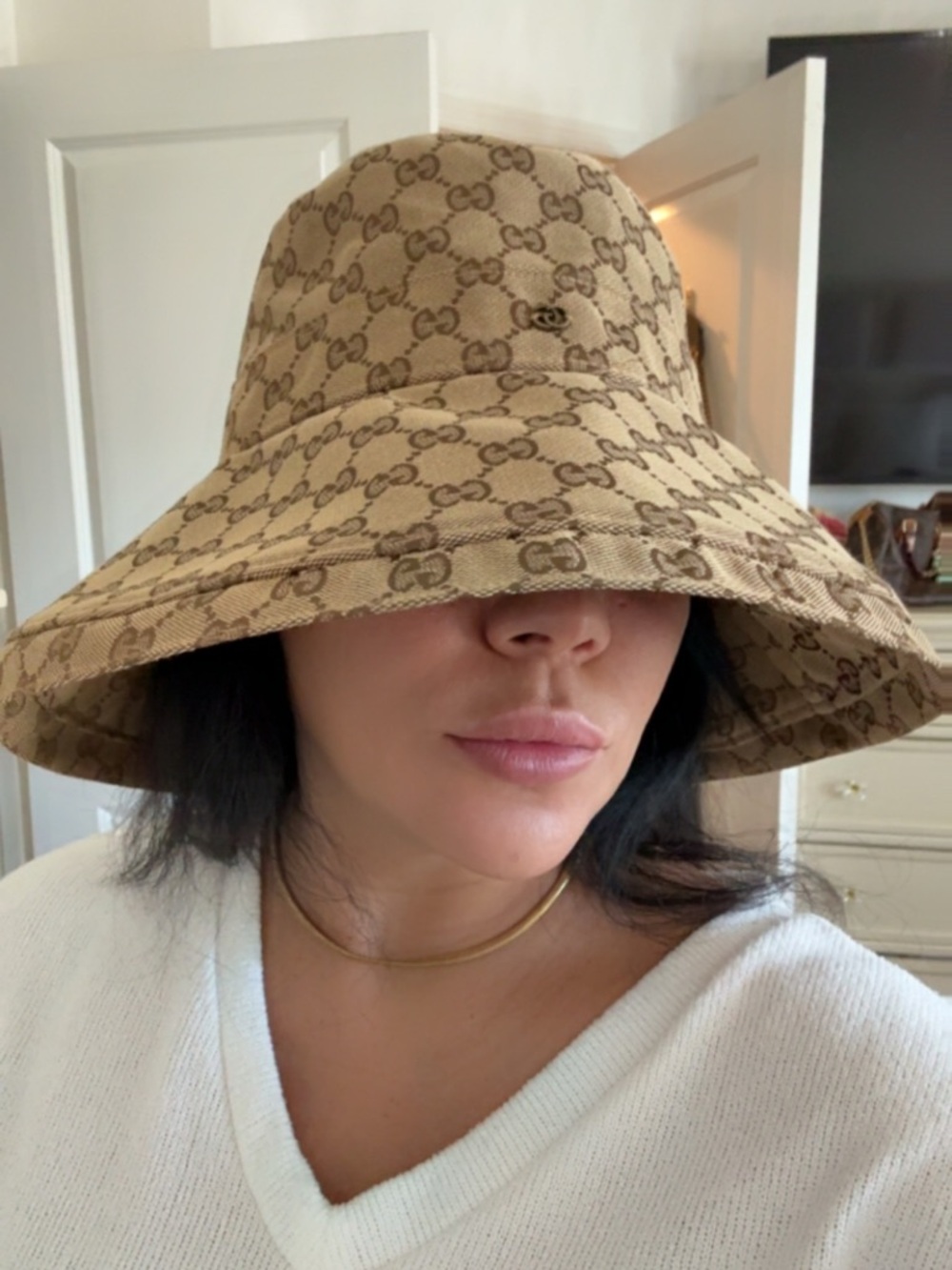 Gucci Brown GG Monogram Wide-Brim Bucket Hat